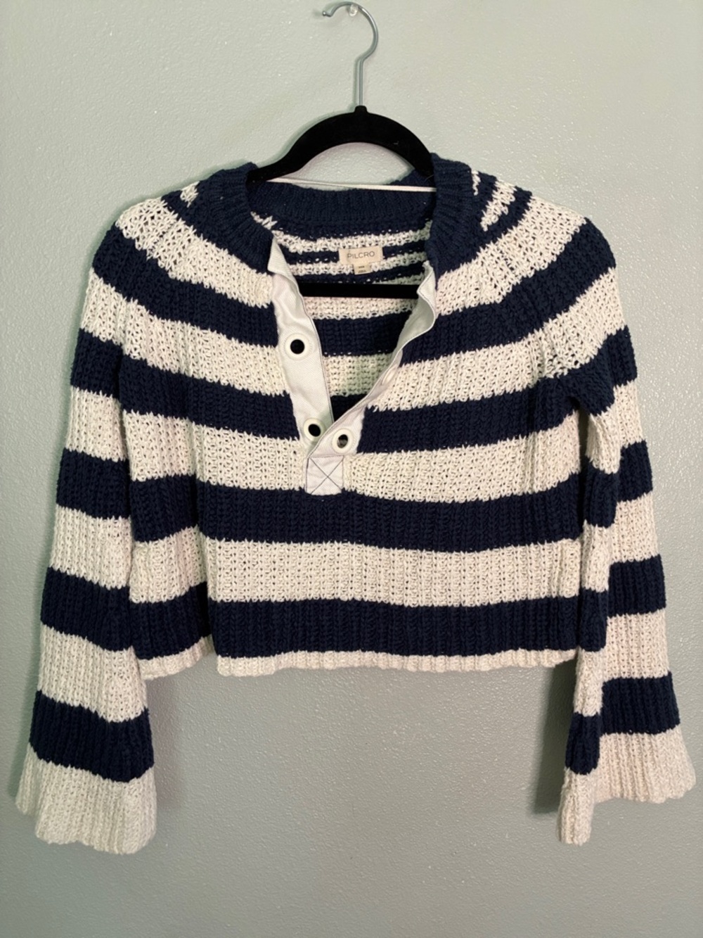 Pilcro Anthropologie Striped Sweater XXS Navy White Cotton Coastal Preppy